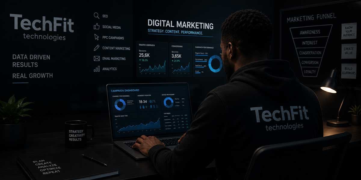 Tech-Fit Technologies digital marketing team managing social media campaigns for South African businesses